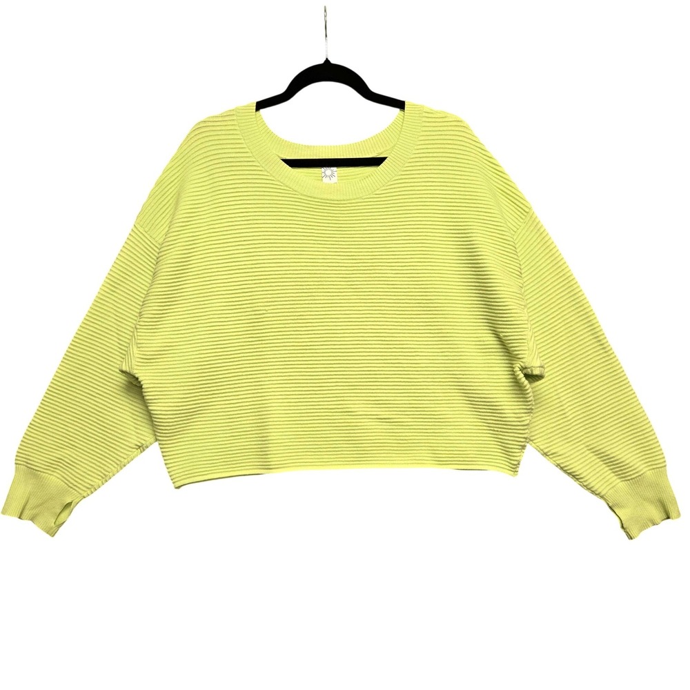 OFFLINE by Aerie Ribbed Cropped Sweater Neon Lime Green Yellow Athleisure M